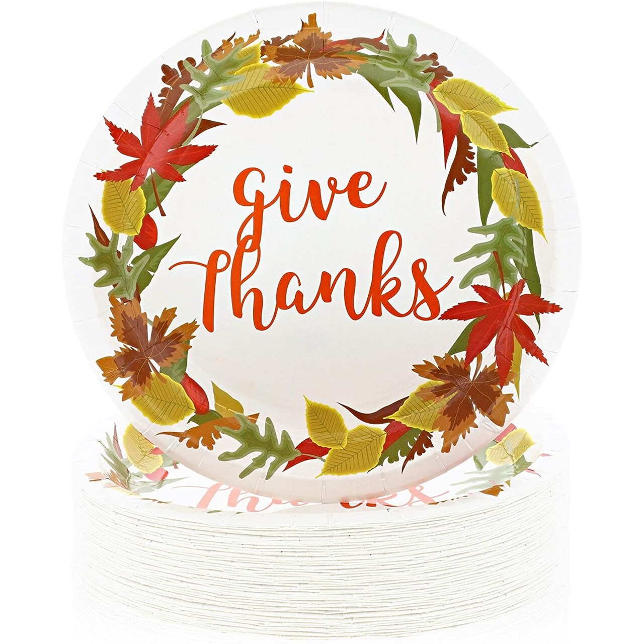 50 Packs Give Thanks Paper Plates for Thanksgiving Party Dinner Supplies, Table Decorations, 10 In